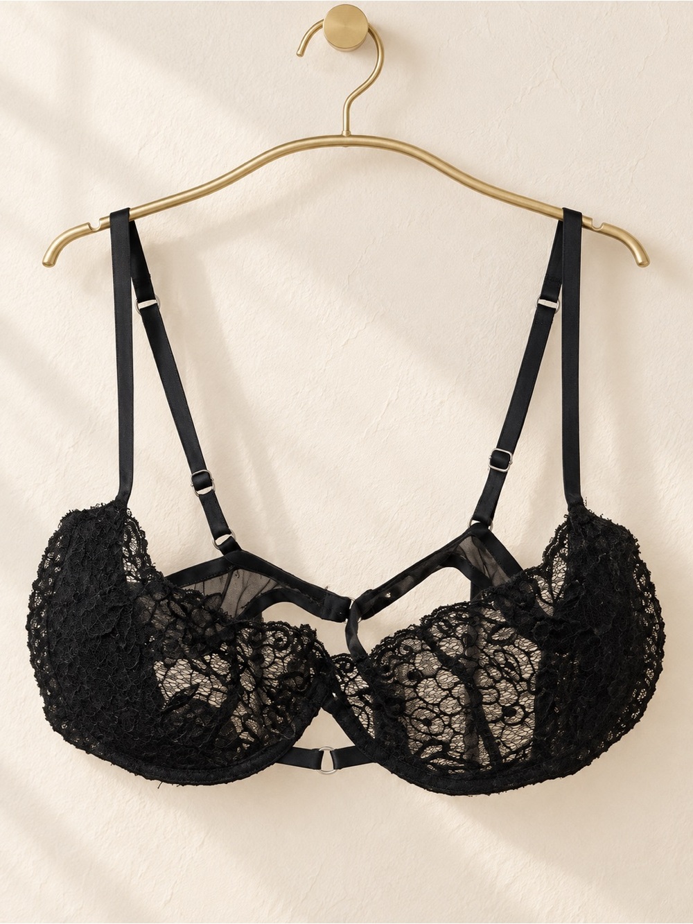 Victoria's Secret Black Lace Underwire Bra with Strappy Detail